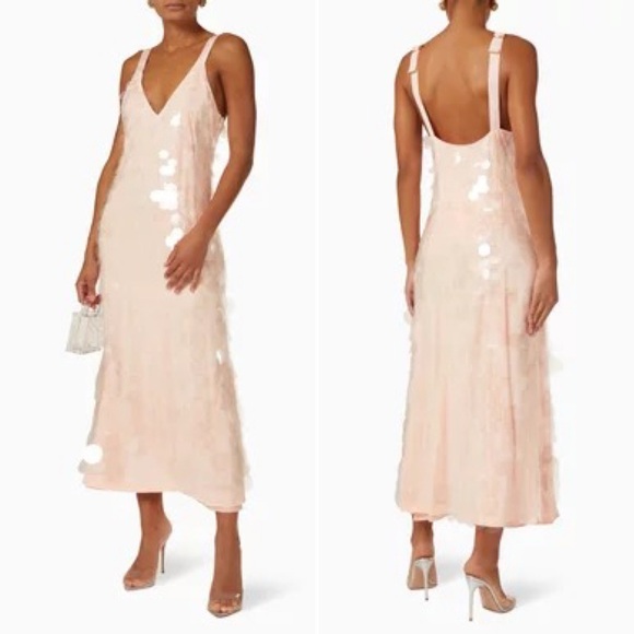 Jonathan Simkhai Madysen sequined tulle midi dress in Blush Pink Size 0 - Picture 2 of 15